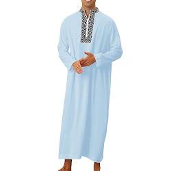 USTZFTBCL Marokkanischer Herren-Kaftan,handbestickt,locker und luftig Djellaba Abaya Thobe Blue XL von USTZFTBCL