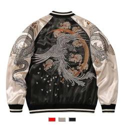 USTZFTBCL Sukajan-Baseball-Bomberjacke Satin-Phoenix-Stickerei Yokosuka-Mantel Frühlings-Streetwear Phoenix Jacket XL von USTZFTBCL