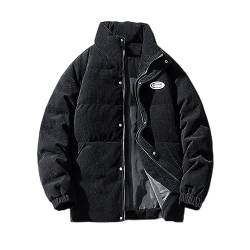 USTZFTBCL Winter Warme Parkas Männer Oversize Jacke Feste Mantel Für Winter Streetwear Retro Cord Puffer Jacke-Black-M von USTZFTBCL