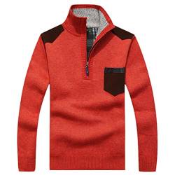 USTZFTBCL Winterpullover Herren Plus Samtverdickung Warmer Pullover Dünner Halbreißverschluss Rollkragenpullover Herren red L von USTZFTBCL