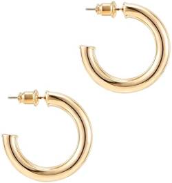 K Gold & Rotgold plattiert Triple Huggie Illusion Titan Ohrringe Gold Ohrringe 5.0 Coil Ohrstecker | Damen Gold Creolen, 20mm*20mm, Edelstahl, Kein Edelstein von USUASI