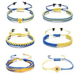 USUASI Ukrainisches Armband mit Farbblock, handgewebt, verstellbar, Gelb, Blau, 6 Stück, Adjustable 6.29''-11'', Stein, Ohne Edelstein von USUASI