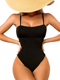 USUN Damen Badeanzug Einteilige Bademode Taille Cutout Sexy Badeanzug Gerippter Bauch Kontrolle Badeanzüge Monokinis(Black-L) von USUN