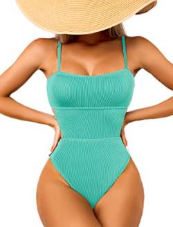 USUN Damen Badeanzug Einteilige Bademode Taille Cutout Sexy Badeanzug Gerippter Bauch Kontrolle Badeanzüge Monokinis(DarkGreen-L) von USUN