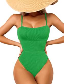 USUN Damen Badeanzug Einteilige Bademode Taille Cutout Sexy Badeanzug Gerippter Bauch Kontrolle Badeanzüge Monokinis(EmeraldGreen-L) von USUN
