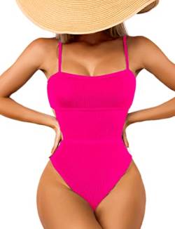 USUN Damen Badeanzug Einteilige Bademode Taille Cutout Sexy Badeanzug Gerippter Bauch Kontrolle Badeanzüge Monokinis(Rose-L) von USUN