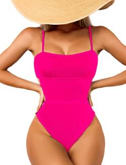 USUN Damen Badeanzug Einteilige Bademode Taille Cutout Sexy Badeanzug Gerippter Bauch Kontrolle Badeanzüge Monokinis(Rose-M) von USUN