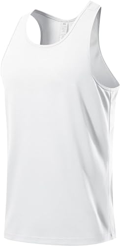 USUN Herren Kompressionsshirt Sports Tank Top Ärmelloses Funktionsshirt Laufshirt Y-Back Gym Fitness Trägershirt Herren Sport Tank Top Muskelshirt Funktionelle Quick-Dry Gym Shirt(White-L) von USUN