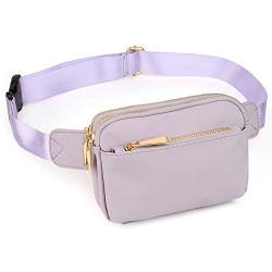 UTO Bauchtasche Hüfttasche für Herren und Damen PU Leder Mode Schlanke leichte Wasit Pack Tasche mit 3 Reißverschlusstaschen Pastellviolett von UTO