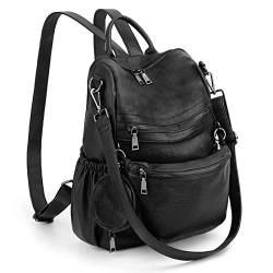 UTO Damen Rucksack Leder PU mit abnehmbarer Bauchtasche Umhängetasche Schule Schulrucksack Rucksackhandtaschen Multifunktionsrucksack Große Kapazität Schultertaschen Reißverschluss Schwarz von UTO