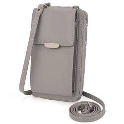 UTO Handytasche zum Umhängen Damen Kleine Umhängetasche Vegan Leder Geldbörse mit Kartenfächer Crossbody Abnehmbar Schultertasche für Valentinstag Muttertag Geburtstag Weihnachten Neujahr Grau von UTO