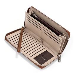 UTO Portemonnaie Damen Leder Geldbörse Lange Kartenhalter mit Reißverschluss Scheckbuch Reisepass Organizer Clutch mit Handgelenk Brieftasche Rostig von UTO