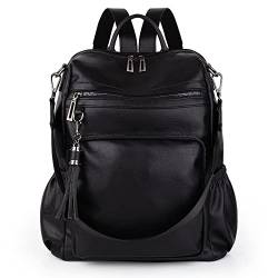 UTO Rucksack Damen Kunstleder Handgepäck Rucksack Schule Teenager Mode Multifunktionsrucksack mit Quaste Lässige Schultertasche Groß Kapazität Reißverschluss Rucksäcke Für Reise Universität Schwarz von UTO