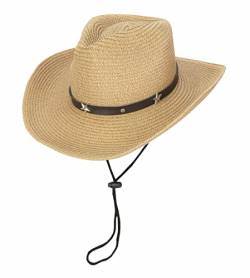 Strohhut Cowboy Cowgirl für Männer und Frauen breite Krempe Sonnenhut Western Stil mit Schnur, Khaki, M von UTOWO