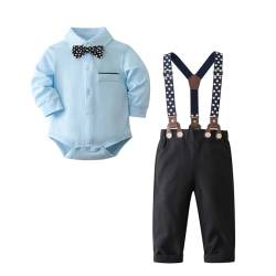 UUAISSO Baby Jungen Gentleman Kleidung Anzüge formelles Kleid Hemd Hosenträger Hosen Hochzeit Kleinkinder Jungen Herbst Outfit Sets Blau 12-18 Monate von UUAISSO