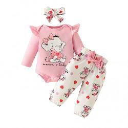 UUAISSO Baby Mädchen Kleidung Kuh Brief Drucken Rüschen Langarm Tops und Hosen Säuglingskleidung Outfits Geschenke rosa Elefant 6-12 Monate von UUAISSO
