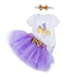 UUAISSO Baby Mädchen Mein 1. Geburtstag Outfits Kurzarm Cake Smash Rock Pailletten Tutu Prinzessin Kleid Kleidung Sets Lila1 12 Monate von UUAISSO