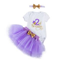 UUAISSO Baby Mädchen Mein 1. Geburtstag Outfits Kurzarm Cake Smash Rock Pailletten Tutu Prinzessin Kleid Kleidung Sets Lila2 2 Jahre von UUAISSO