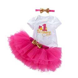 UUAISSO Baby Mädchen Mein 1. Geburtstag Outfits Kurzarm Cake Smash Rock Pailletten Tutu Prinzessin Kleid Kleidung Sets Rosenrot1 12 Monate von UUAISSO