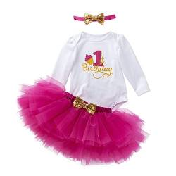 UUAISSO Baby Mädchen My 1st Birthday Outfits Langarm Strampler Tutu Rock mit Stirnband Säuglingskleidung Geburtstag Sets Rosenrot1 1 Jahr von UUAISSO