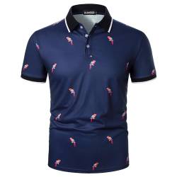 UUAISSO Herren Kurzarm Poloshirt Lässiges Blumen Golfhemd Tropische Oberteile Sommerhemd für Herren Blauer Papagei XXL von UUAISSO