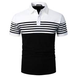 UUAISSO Herren Polo Langarm Streifen Poloshirts Kontrastfarbenes Hemd Slim Fit Baumwolle Golf Polos Kurzarm weiß + schwarz L von UUAISSO