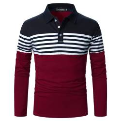 UUAISSO Herren Polo Langarm Streifen Poloshirts Kontrastfarbenes Hemd Slim Fit Baumwolle Golf Polos Marineblau+Rot M von UUAISSO