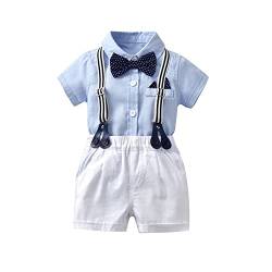 UUAISSO Kleinkind baby Junge Gentleman Outfits Kurzarm Bodysuit Shirts Hosenträger Hosen Sommer Infant kleiner Junge Anzüge Hellblau 12-18 Monate von UUAISSO