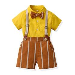 UUAISSO Kleinkind baby Junge Gentleman Outfits Kurzarm Bodysuit Shirts Hosenträger Hosen Sommer Infant kleiner Junge Anzüge Zitronengelb 18-24 Monate von UUAISSO