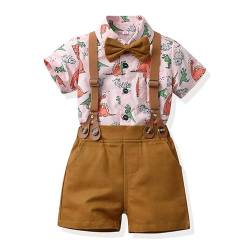 UUAISSO Kleinkind baby Junge Gentleman Outfits Kurzarm Bodysuit Shirts Hosenträger Hosen Sommer Infant kleiner Junge Anzüge rosa-1 9-12 Monate von UUAISSO