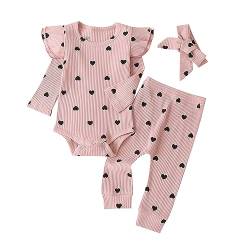 UUAISSO Neugeborenen Baby Mädchen Kleidung Rippe Rüschen Langarm Tops Herz Druck Lange Hosen Einfarbig Infant Herbst Outfits Rosa Herzen 6-9 Monate von UUAISSO