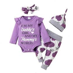 UUAISSO Neugeborenes Baby Mädchen Kleidung Papas Mädchen Langarm Strampler Tops Blumenhosen Sets Stirnband Säuglingsmädchen Herbst Outfits Violett 6-12 Monate von UUAISSO