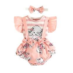 UUAISSO Neugeborenes Baby Mädchen Kleidung Sets Rüschen Kurzarm Tops Blumen Hosenträger Shorts mit Stirnband Sommer Outfits Elefant-1 12-18 Monate von UUAISSO