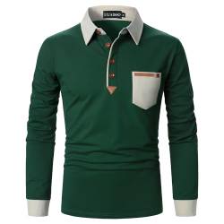UUAISSO Poloshirt Herren Langarm Polo Shirts Baumwolle Farbe Nähen Tasche T-Shirt Slim Fit Golf Grün M von UUAISSO