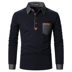 UUAISSO Poloshirt Herren Langarm Polo Shirts Baumwolle Farbe Nähen Tasche T-Shirt Slim Fit Golf Navy blau M von UUAISSO