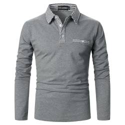 UUAISSO Poloshirts für Herren Langarm Kariertes Polohemd mit Kragen Lässiges Basic Golf T-Shirt W-Grau L von UUAISSO