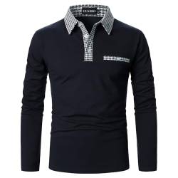 UUAISSO Poloshirts für Herren Langarm Kariertes Polohemd mit Kragen Lässiges Basic Golf T-Shirt W-Navy blau M von UUAISSO