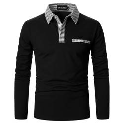 UUAISSO Poloshirts für Herren Langarm Kariertes Polohemd mit Kragen Lässiges Basic Golf T-Shirt W-Schwarz L von UUAISSO
