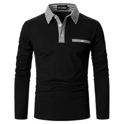 UUAISSO Poloshirts für Herren Langarm Kariertes Polohemd mit Kragen Lässiges Basic Golf T-Shirt W-Schwarz M von UUAISSO