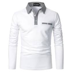 UUAISSO Poloshirts für Herren Langarm Kariertes Polohemd mit Kragen Lässiges Basic Golf T-Shirt W-Weiß M von UUAISSO
