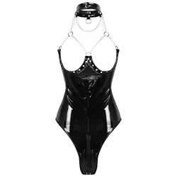 UUKR Frauen Femme Wetlook Lackleder Dessous Bären Kleidung Bodycon Kostüm offene Tassen Reißverschluss Schritt Schritt Körper Kleidungsstück-Black_XL von UUKR