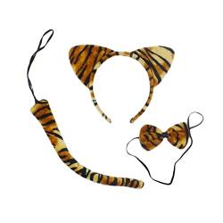 UUYYEO 2 Sets Katzenohren Stirnbänder Cosplay Stirnbänder Niedliche Haarbänder Party Haarreifen Schwänze und Fliegen Dschungel Party Favors Multi von UUYYEO