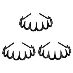 UUYYEO 3 Stück schwarze Kunststoff-Haarbänder mit Zickzack-Motiv, Haarreifen, Haifischzähne, rutschfeste Haarreifen, Zick-Zack-Haar-Accessoires von UUYYEO
