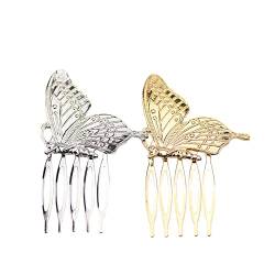 UUYYEO Haarkamm mit Schmetterlingen, aus Metall, dekorativer Seitenkamm mit Zähnen, französischer Haarspange von UUYYEO