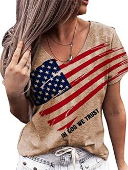 Frauen amerikanische Flaggen T-Shirt USA Stern Streifen 4. Juli T-Shirts Lässiges Amerika Flaggen Druck T-Shirt mit V-Ausschnitt von UYTON