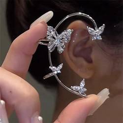 Frauen Ohrringe, Ohrringe Sterling Silber*Ohrringe, Creolen, 1 Stück koreanische Elfen-Schmetterlings-Ohrmanschette ohne Piercing, Clip-Ohrringe for Frauen, eleganter funkelnder Kristall-Ohrclip, Hoch von UYUME