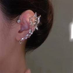 Frauen Ohrringe, Ohrringe Sterling Silber*Ohrringe, Creolen, 1 Stück koreanische Elfen-Schmetterlings-Ohrmanschette ohne Piercing, Clip-Ohrringe for Frauen, eleganter funkelnder Kristall-Ohrclip, Hoch von UYUME