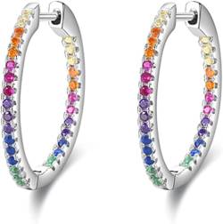 Frauen Ohrringe, Ohrringe Sterlingsilber*Ohrringe, Creolen, regenbogenfarbene funkelnde Ohrringe aus echtem 925er-Sterlingsilber, Kreis-ia-Creolen for Frauen, luxuriöser Hochzeitsschmuck (Farbe: Rhe72 von UYUME