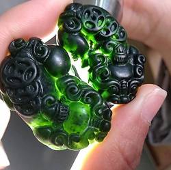 Skulptur, Amulett. Schnitzendes Glücksamulett, geschnitzter Pixiu-Jade-Anhänger N chinesischer schwarzer grüner Drache-Halskette, Charm-Schmuck, modische Glücksamulett-Geschenke von UZKWYKYC