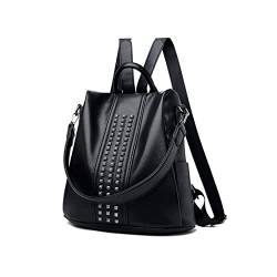 UZOURI Damen-Laptoptaschen aus Rindsleder, echtes Leder, modische Rucksäcke, lässiger Tagesrucksack, Reisetaschen, Schultaschen, Büchertaschen (Color : Black) von UZOURI